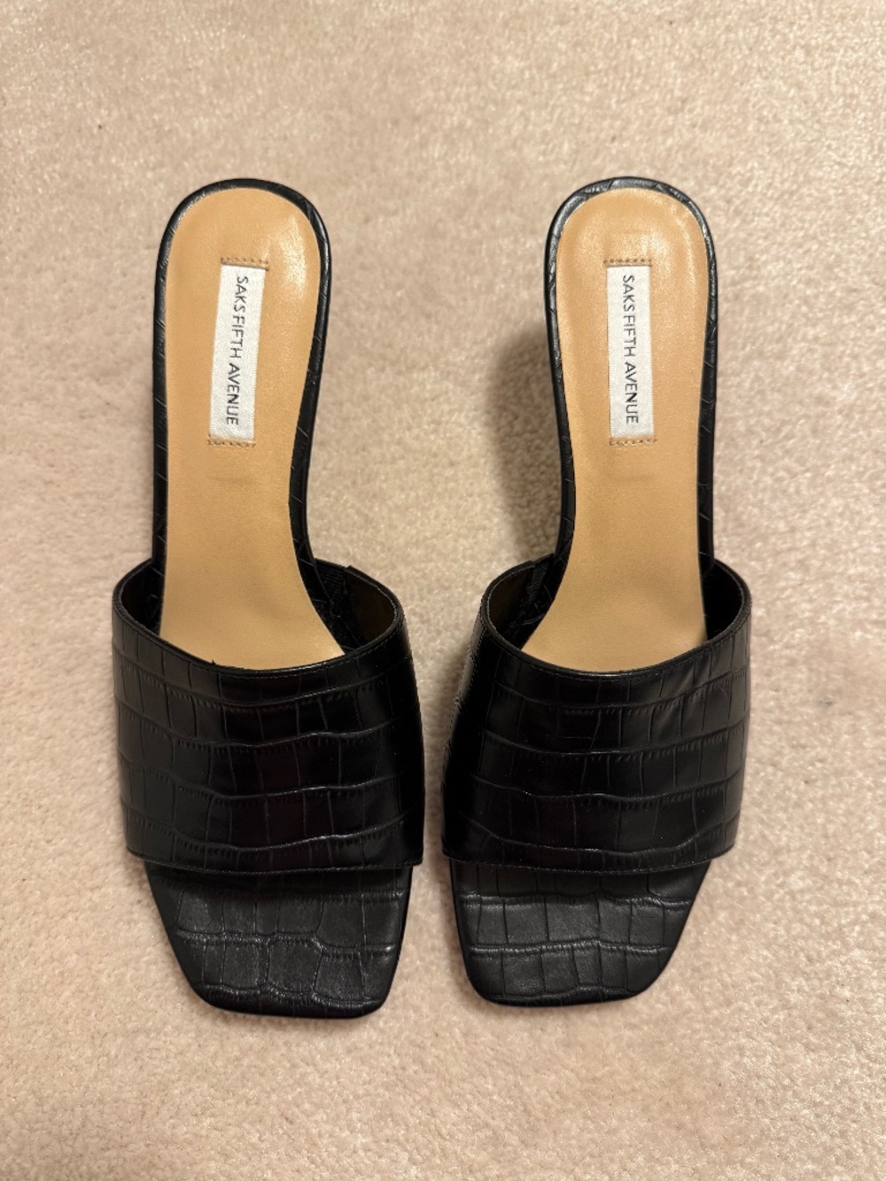 Black Kitten Heels with Croc Effect